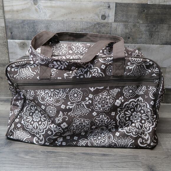 Thirty-One Duffle Tote Bag Zip Top Woodblock Floral - Picture 2 of 9